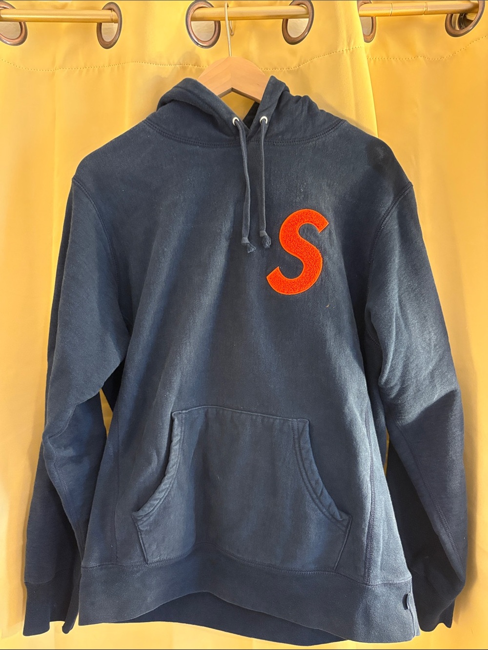 Supreme Navy Hoodie with Orange Chenille 'S' Patch